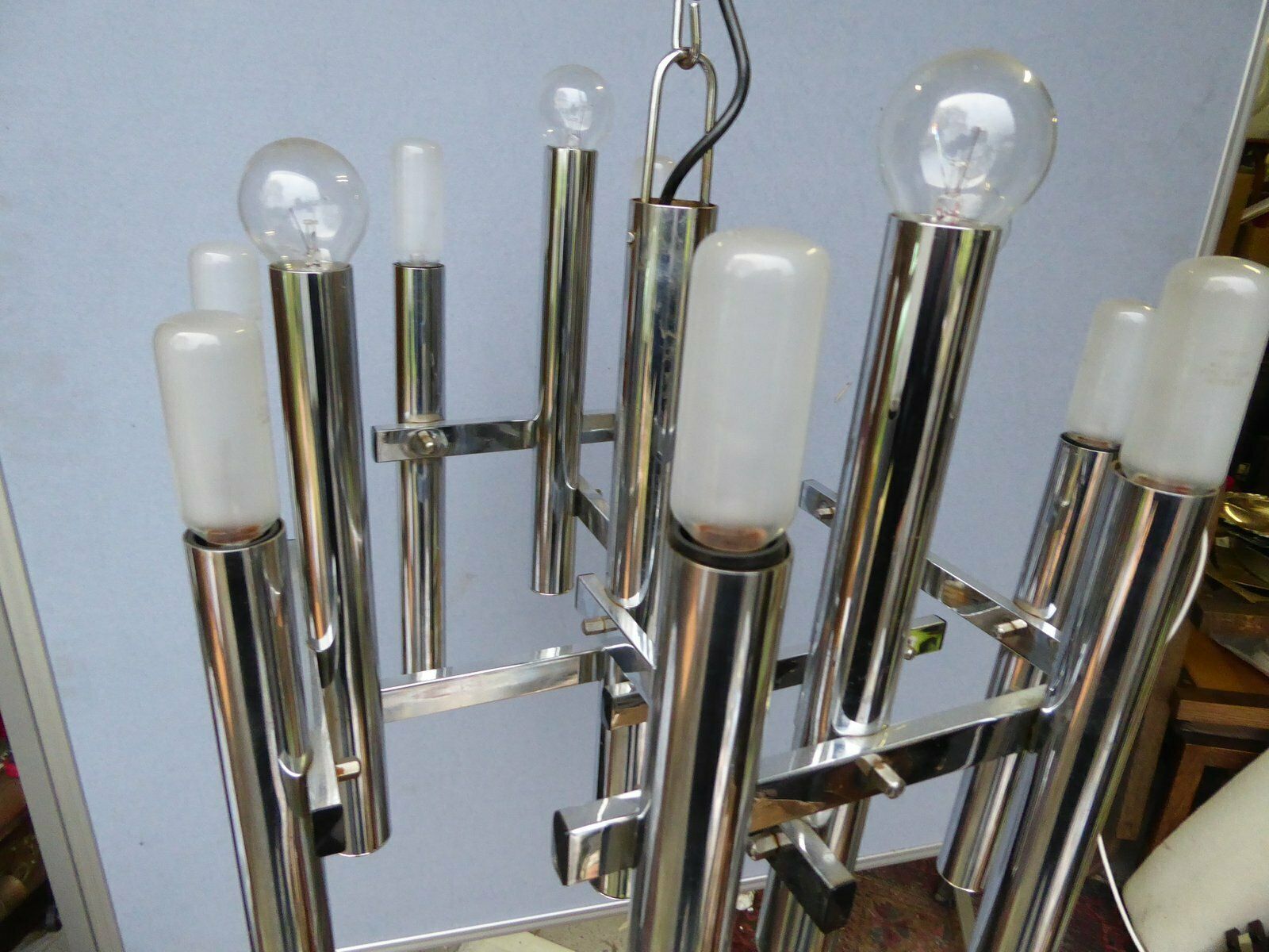 Mid Century Chrome Tubes Chandelier Ceiling Lamp By Gaetano Sciolari photo Lighting