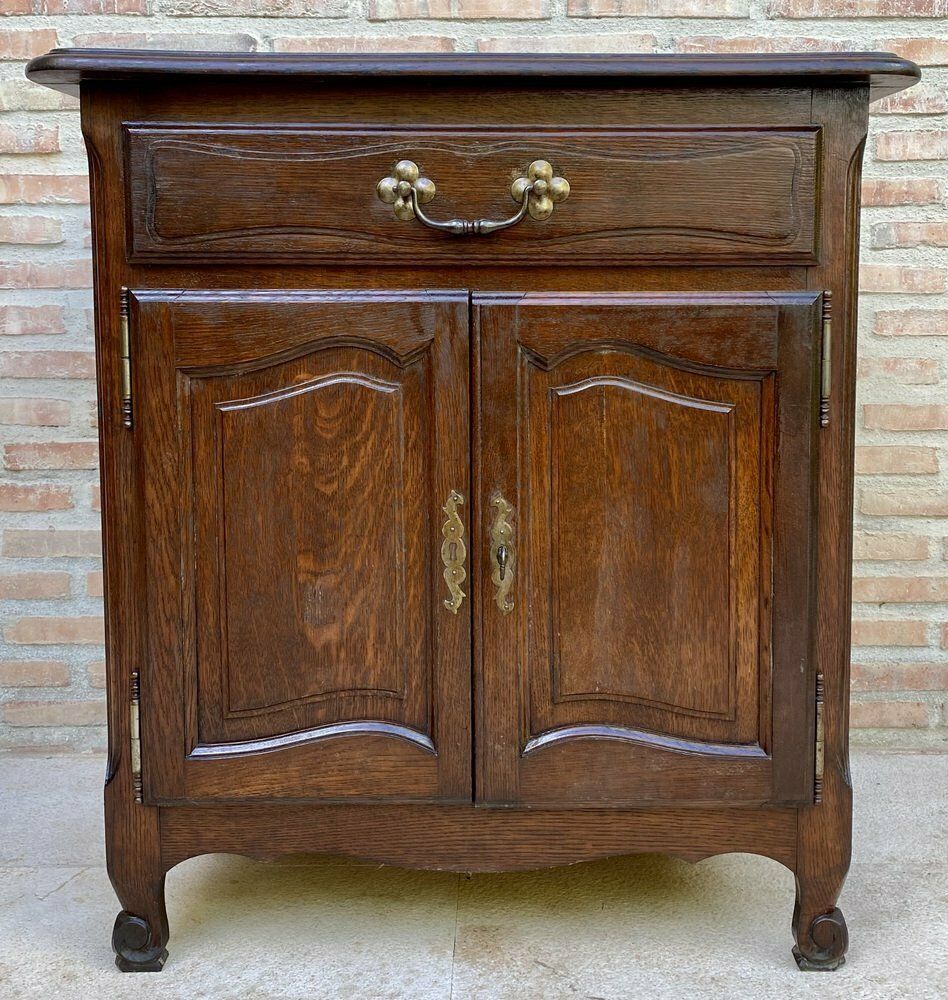 Mid Century French Walnut Side Table With One Drawer And Double Door, 1950s