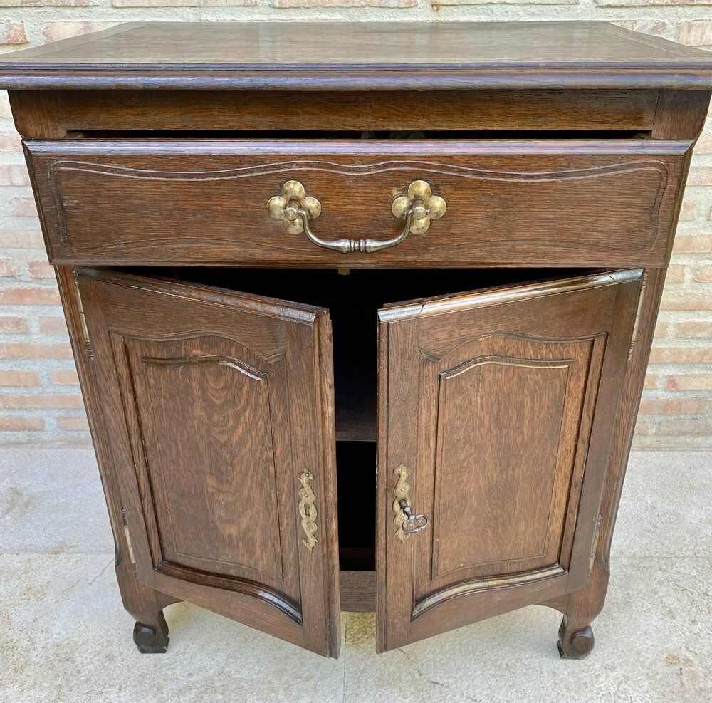 photo furniture Mid Century French Walnut Side Table With One Drawer And Double Door, 1950s