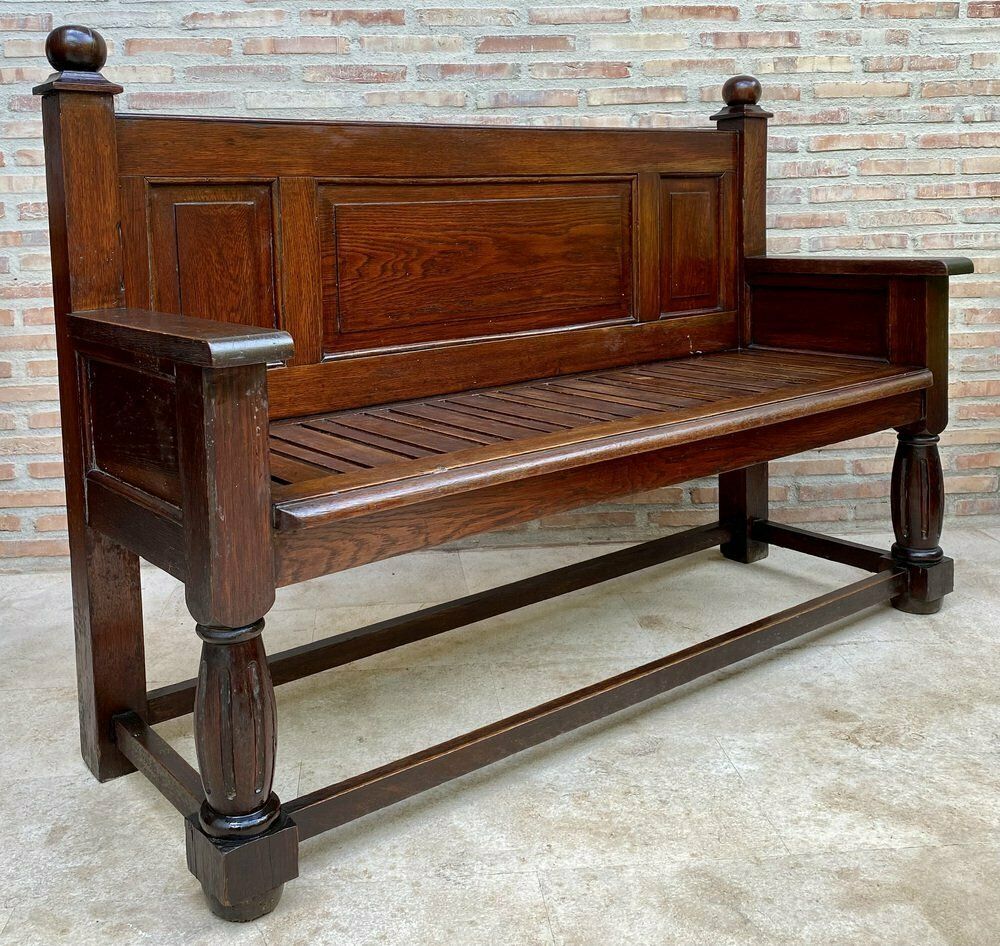 Large Early 20th Century French Bench In Oak With Long Seat, 1940s photo for sale
