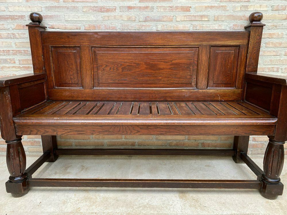 Large Early 20th Century French Bench In Oak With Long Seat, 1940s photo vinterior