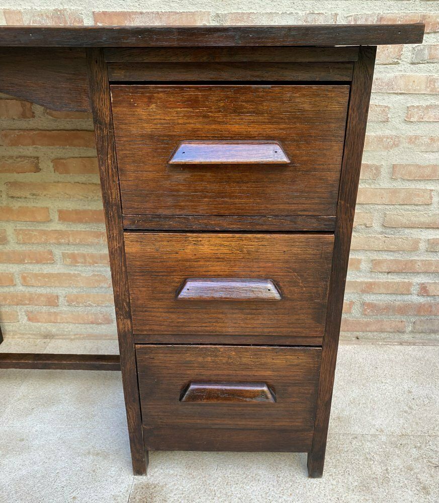 Furniture Early 20th Century Spanish Desk Or Work Table In Oak Wood With Lateral Wing, 1920s photo