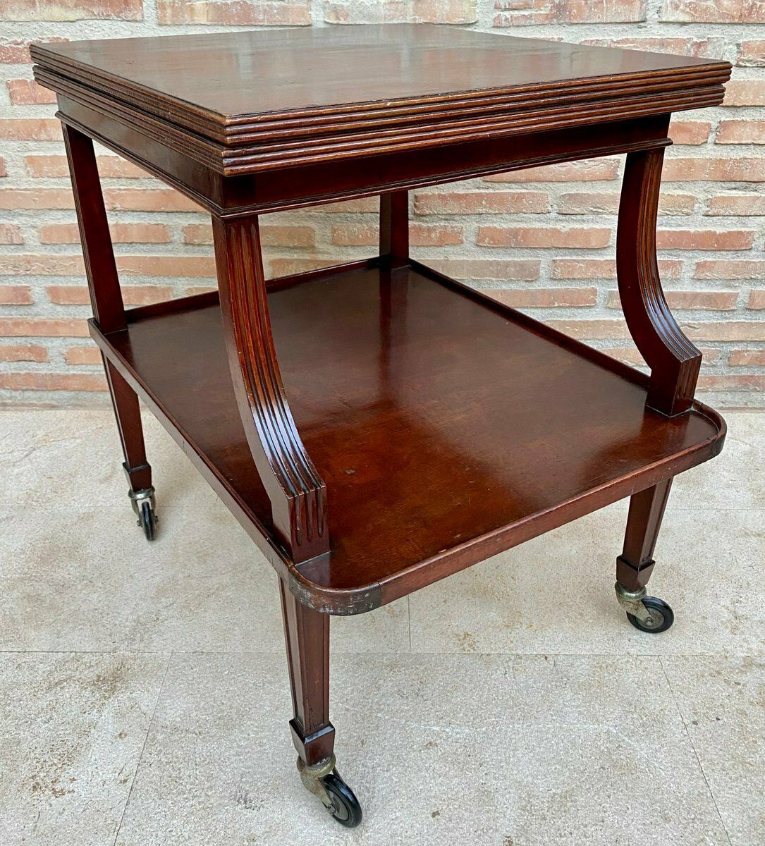 Early 20th Century Cherry Wood Serving Bar Cart With Removable Tray, 1940s photo Furniture