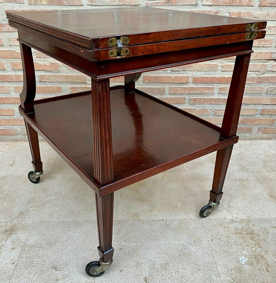 photo buy Early 20th Century Cherry Wood Serving Bar Cart With Removable Tray, 1940s