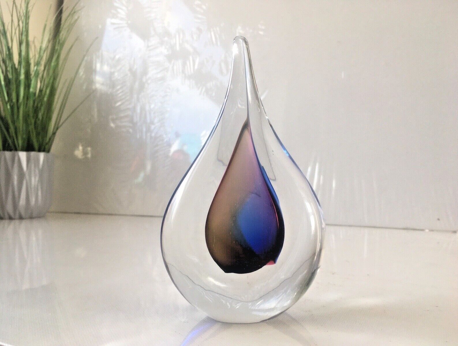 Lovely Signed Polish Marian Pyrcak Sommerso Style Teardrop Sculpture Paperweight