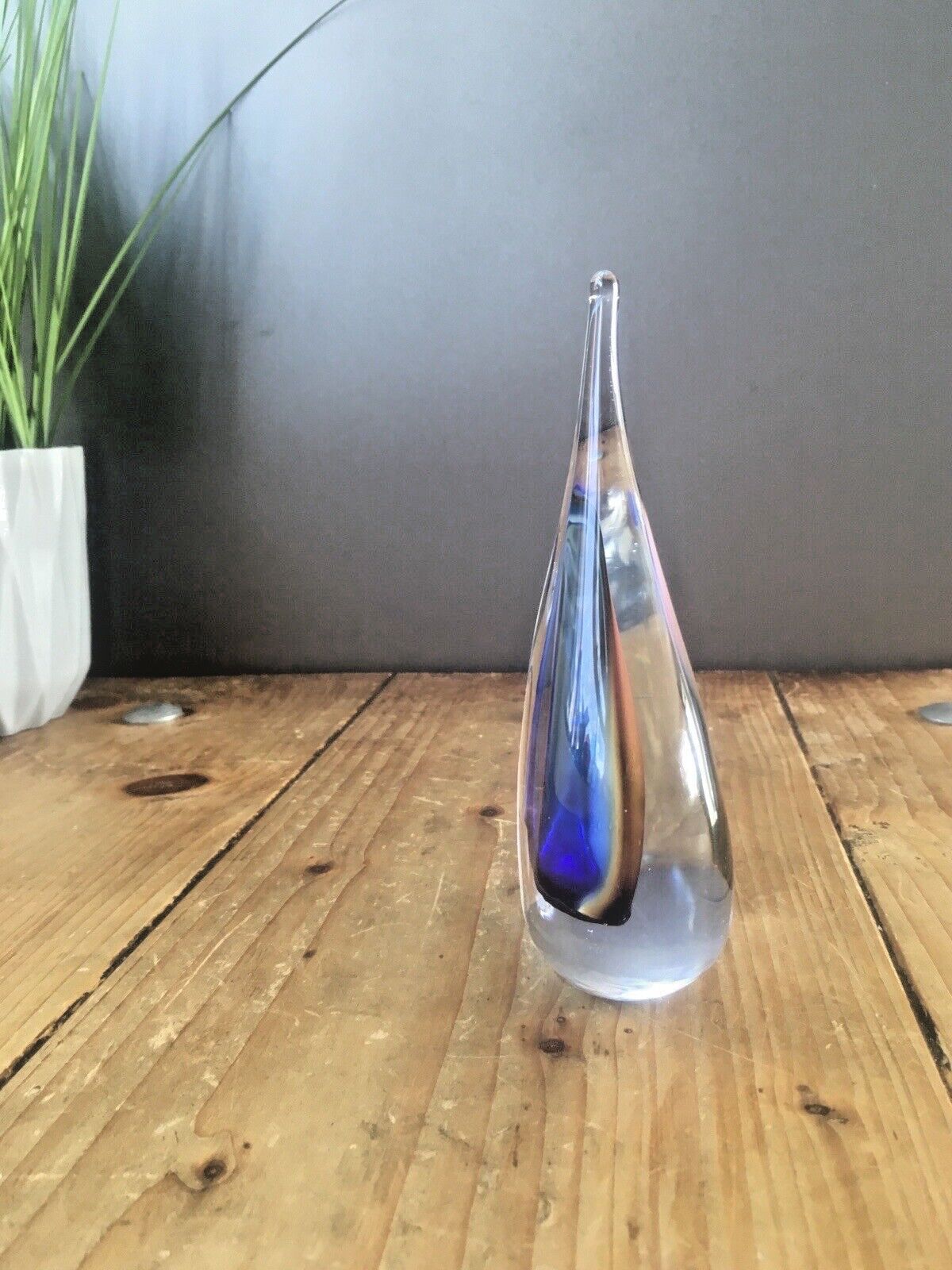 Lovely Signed Polish Marian Pyrcak Sommerso Style Teardrop Sculpture Paperweight photo vintage