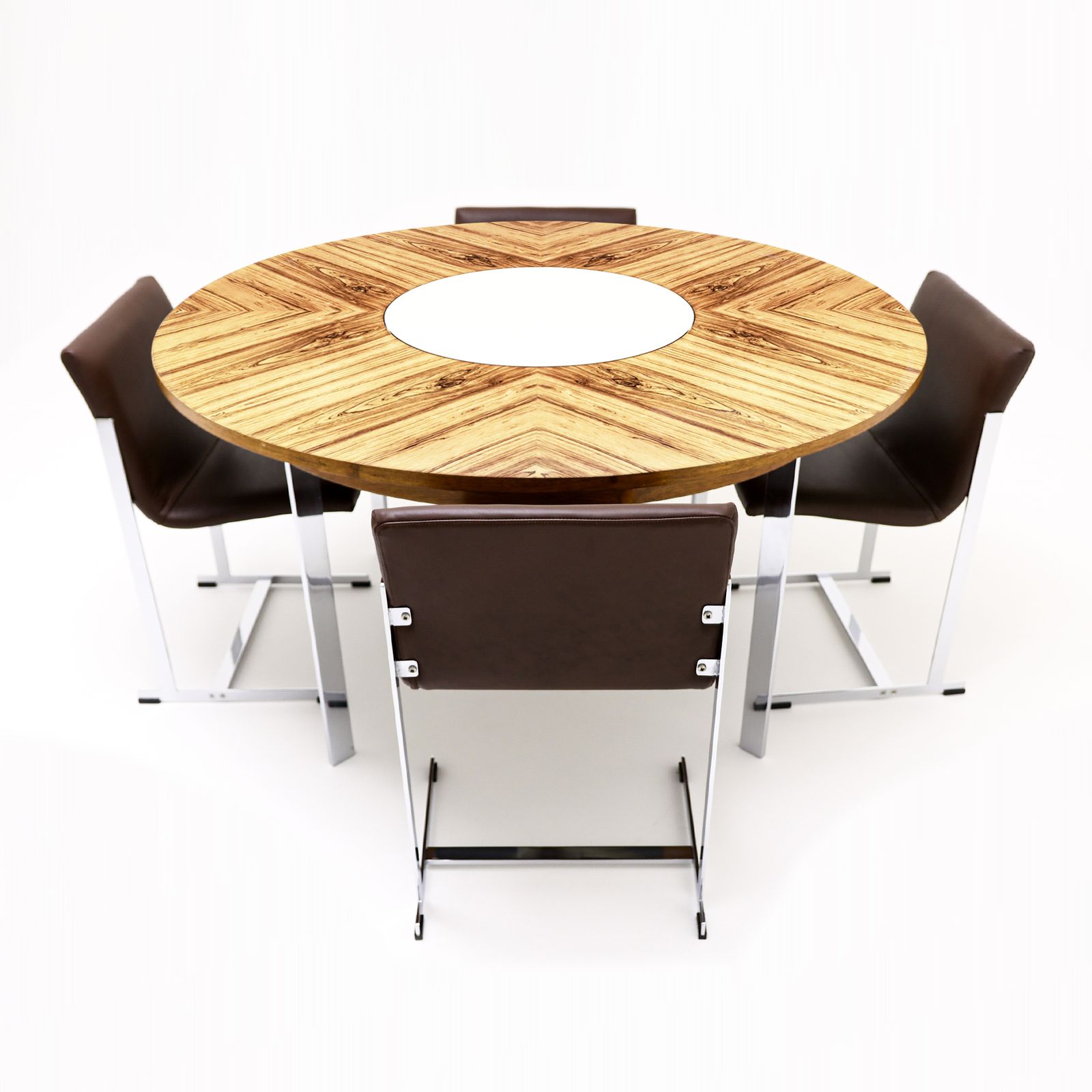 Vintage Circular Dining Table And Matching Leather Chairs By Richard Young For Merrow Associates