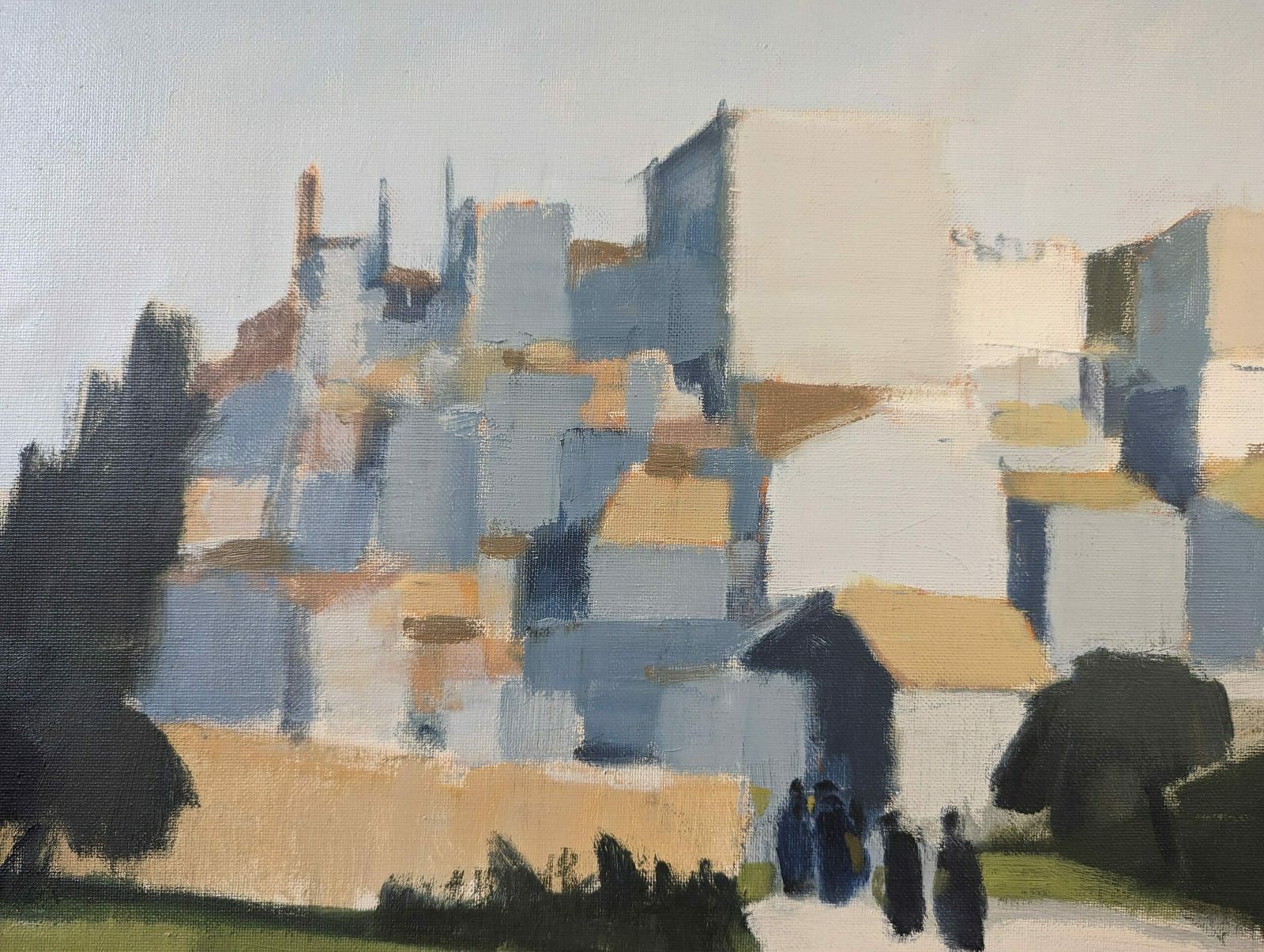 photo furniture Stig Wernheden, Swedish Mid Century Cityscape Oil Painting, City Stroll, Framed