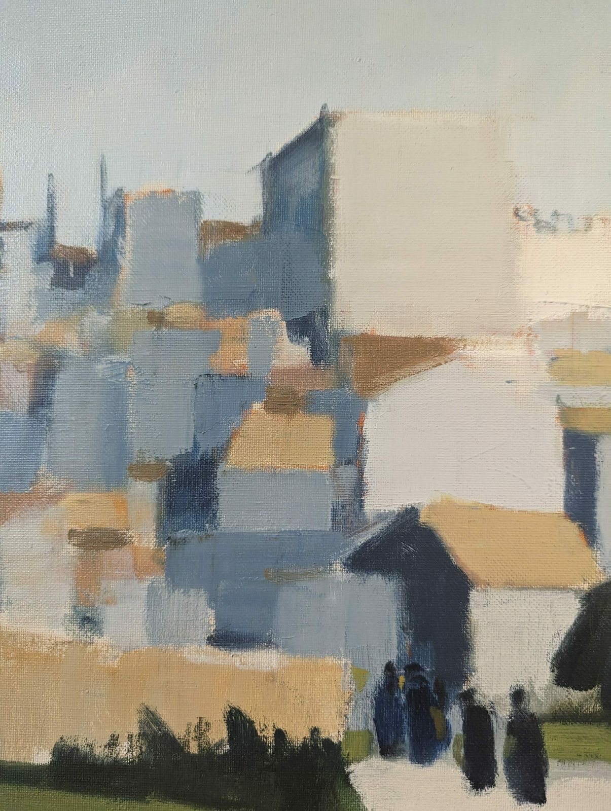 Art Stig Wernheden, Swedish Mid Century Cityscape Oil Painting, City Stroll, Framed photo