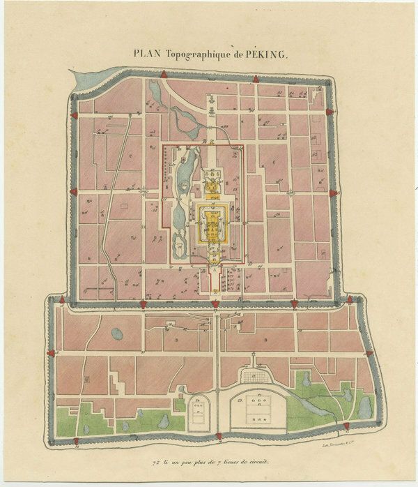 Antique Plan Of Peking, Beijing, China