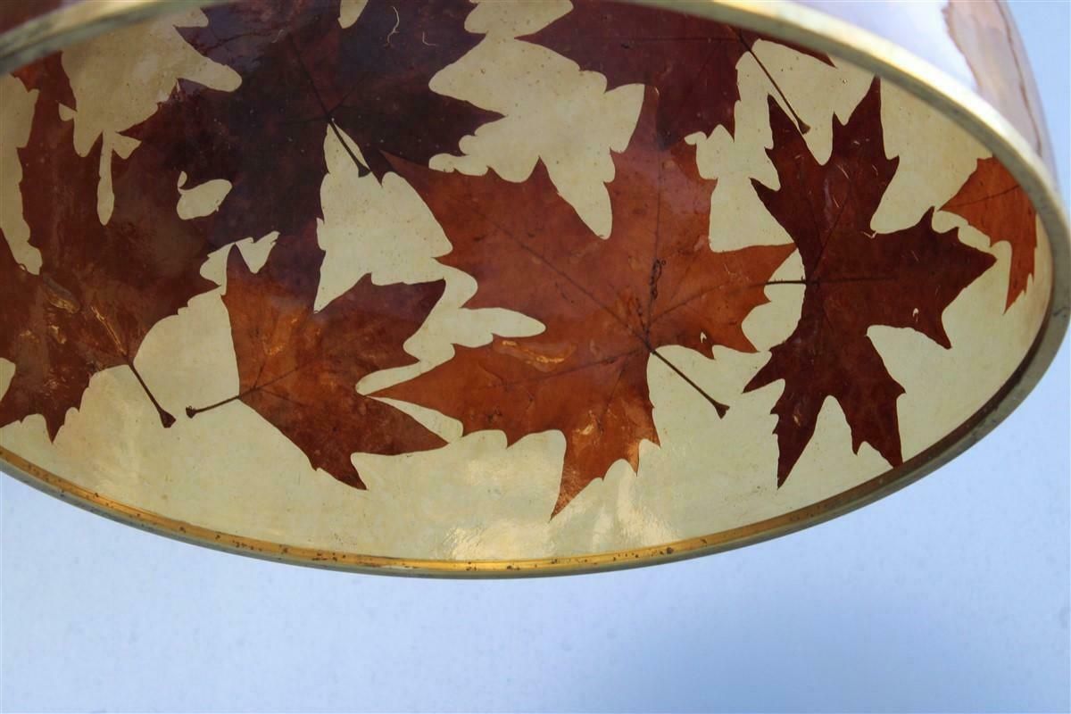 Italian Dome Chandelier In Resin With Plane Leaves Design 1970 Brass photo for sale