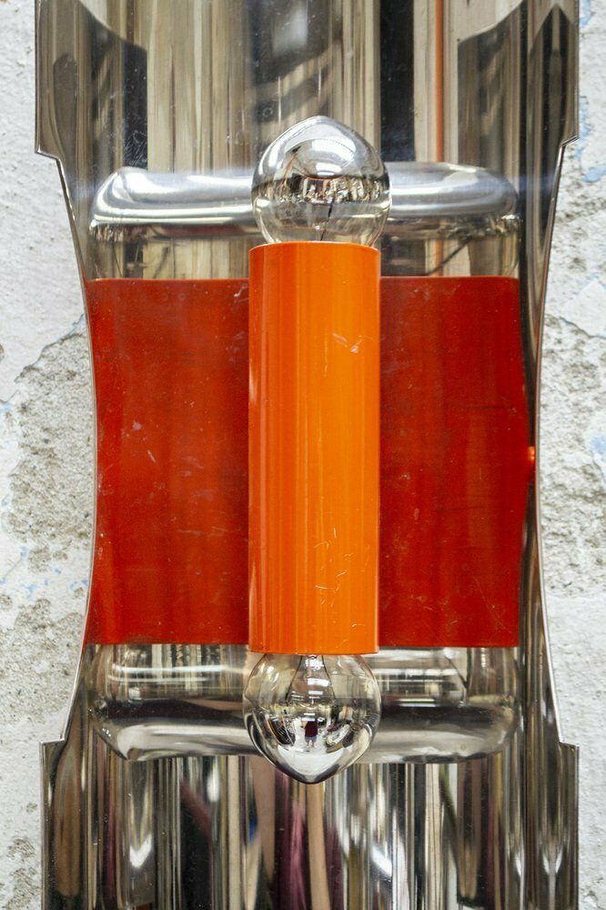 Space Age Wandlamp In Staal En Gelakt Metaal Van Luci Italia, Italië, Jaren 1960 photo for sale