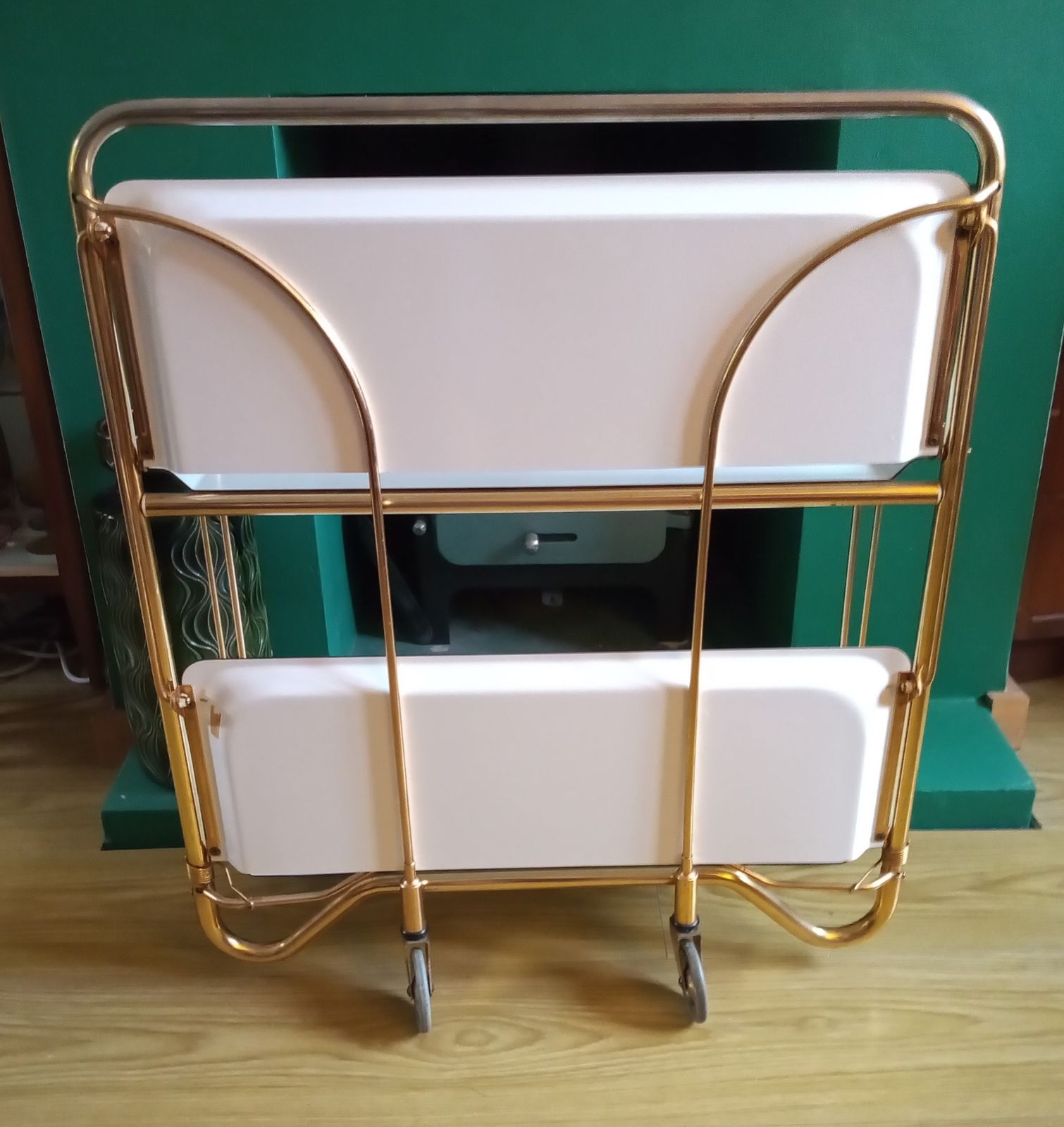 photo for sale 1960s Dinett German Folding Brass Drinks Trolley By Gerlinol