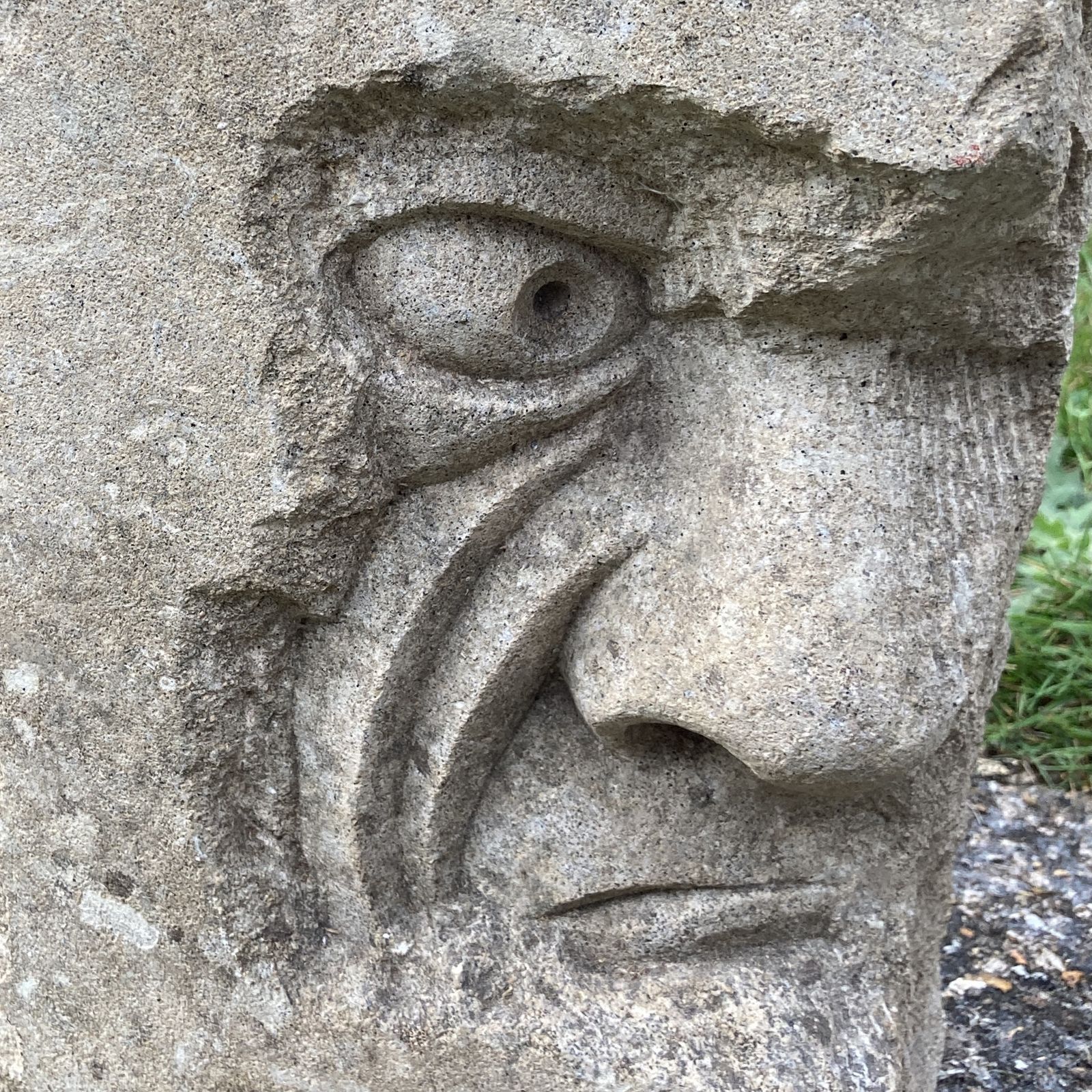 photo furniture Well Carved Stone Face, Circa 1940