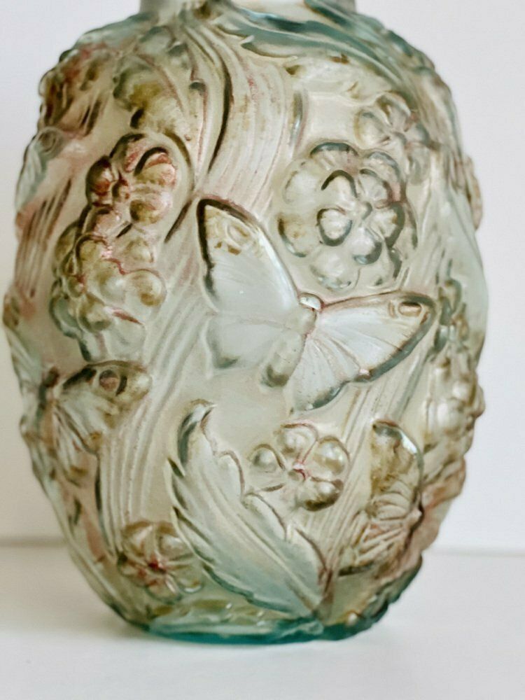 Large Art Deco Satin Pressed Glass Vase, 1930s photo for sale