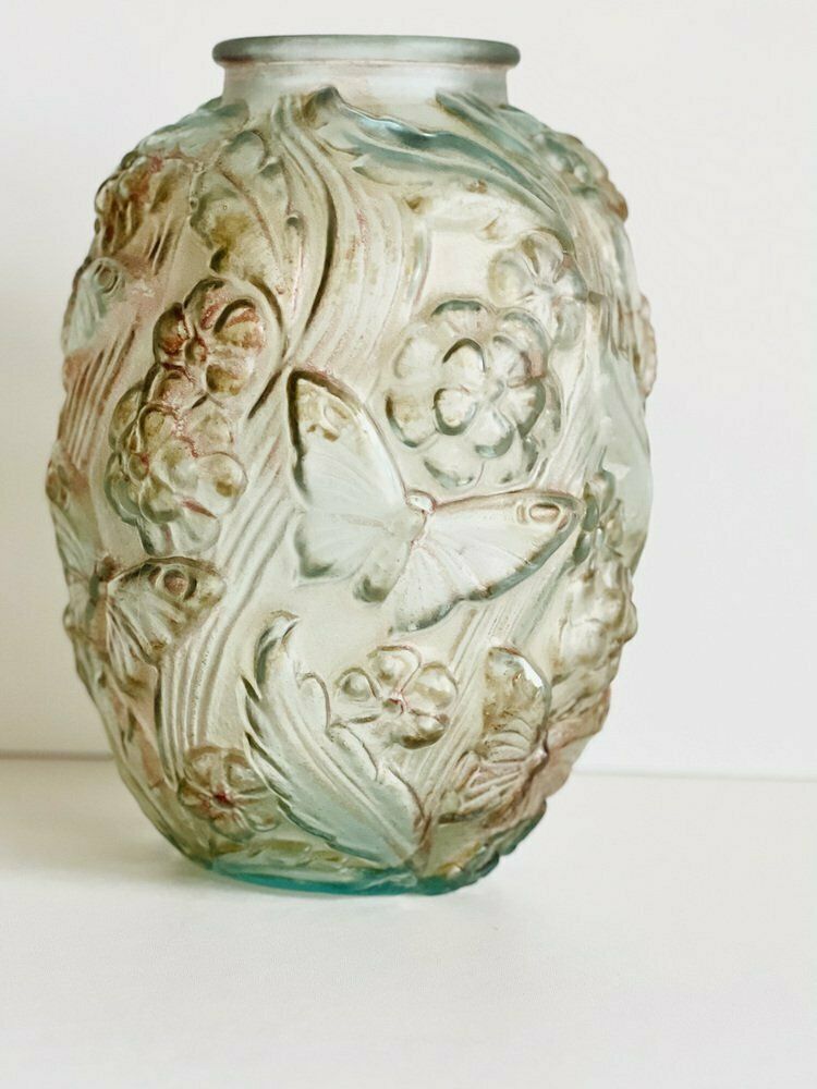 photo for sale Large Art Deco Satin Pressed Glass Vase, 1930s