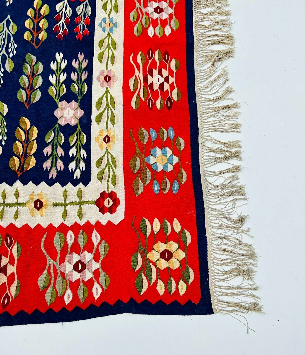 Crimson Floral Rug, 1940s, Vintage photo for sale