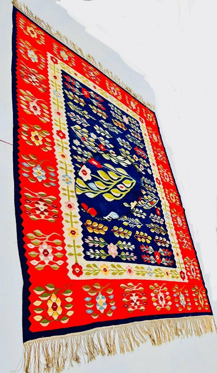 Crimson Floral Rug, Jaren 1940, Vintage photo buy