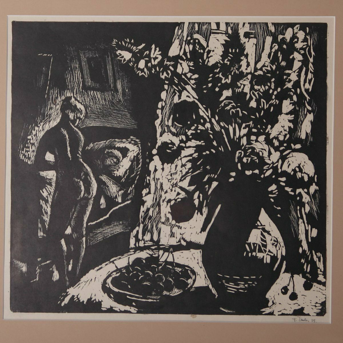 Frantisek Emler, Nude Morning, Linocut On Paper, 1959, Framed photo for sale