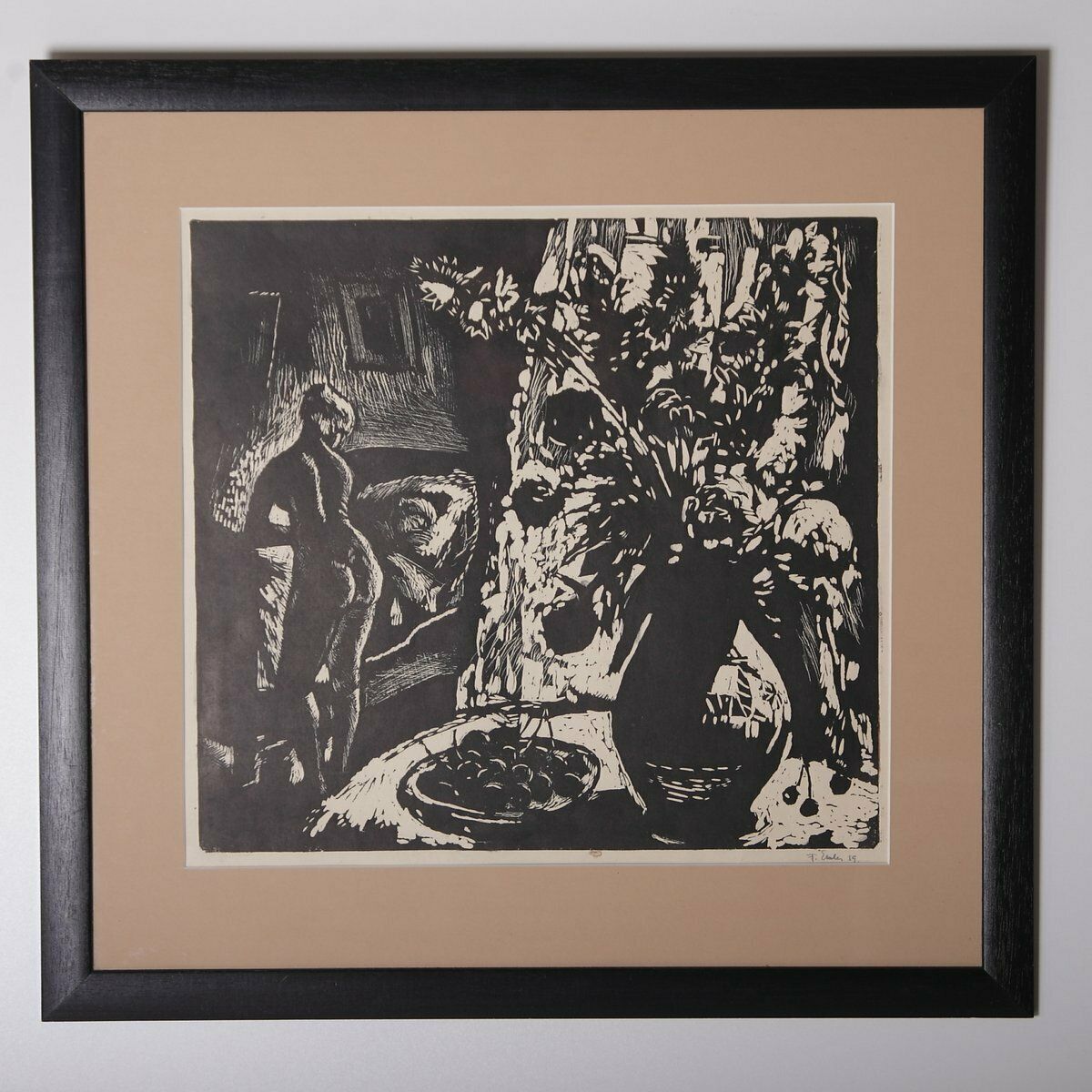 Frantisek Emler, Nude Morning, Linocut On Paper, 1959, Framed photo Art