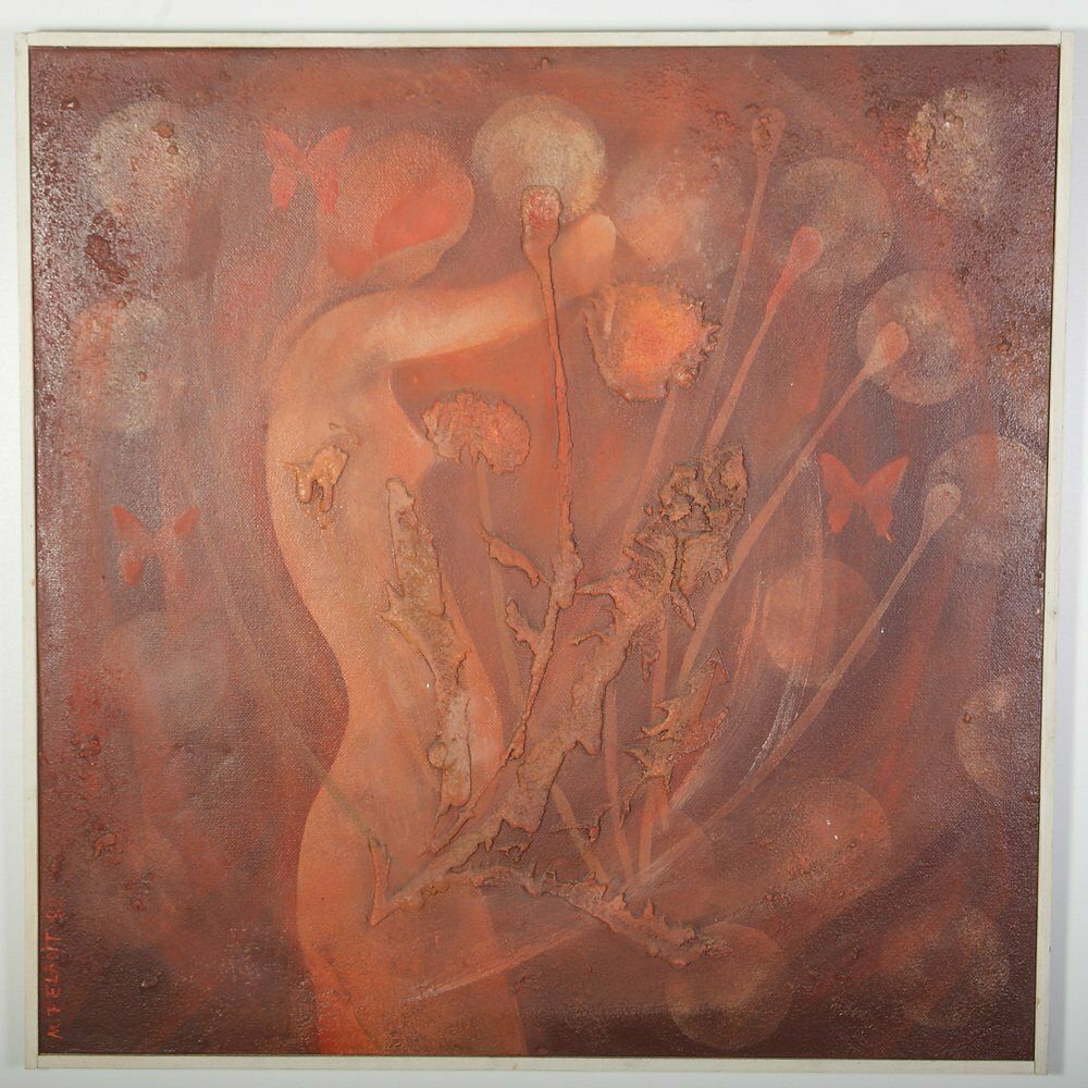M. Pelant, Girl With Butterflies, 1982, Mixed Media On Wood