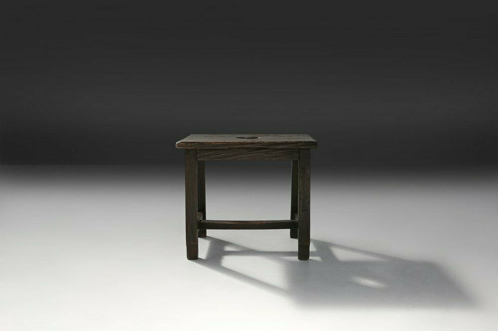 Rustic Black Wooden Stool, 1920s photo for sale