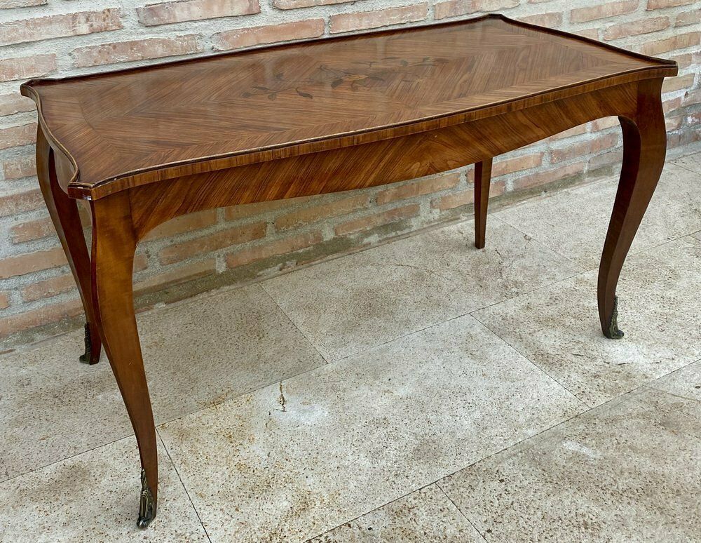 French Marquetry Bronze Ormolu Mounted Center Or Coffee Table, 1920s photo for sale