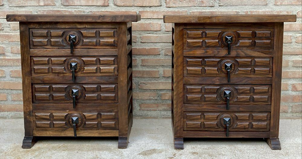 Spaanse Nachtkastjes Met Vier Lades En Ijzeren Beslag, Ca. Jaren 1950 – Set Van 2 photo furniture