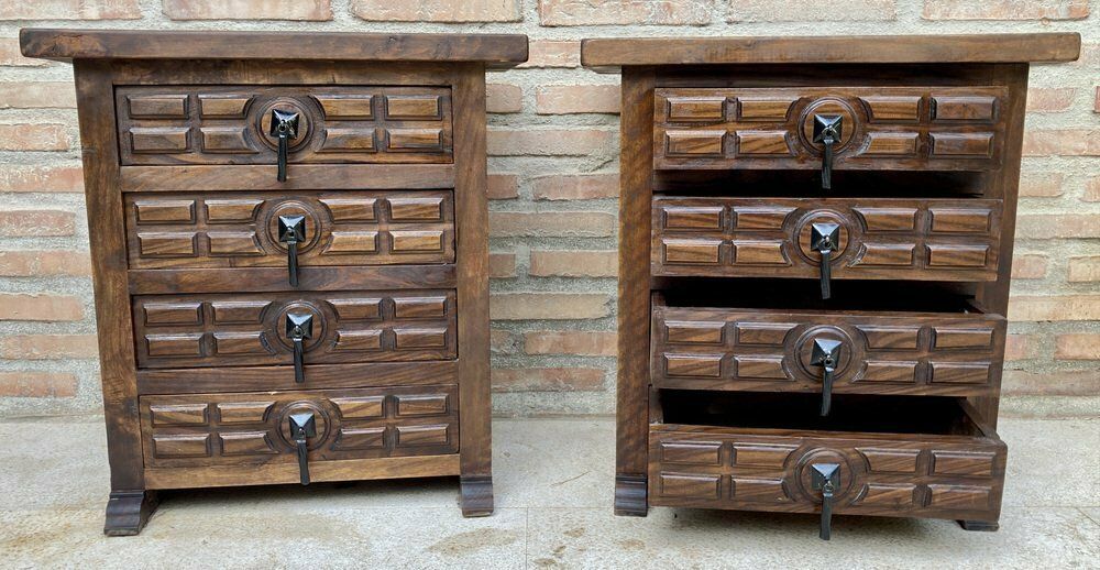 3930.0 Spanish Nightstands With Four Drawers And Iron Hardwares, 1950s, Set Of 2 photo
