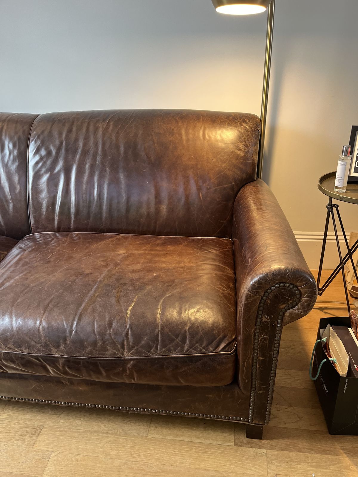 Restoration Hardware Leather Sofa photo 1750.0