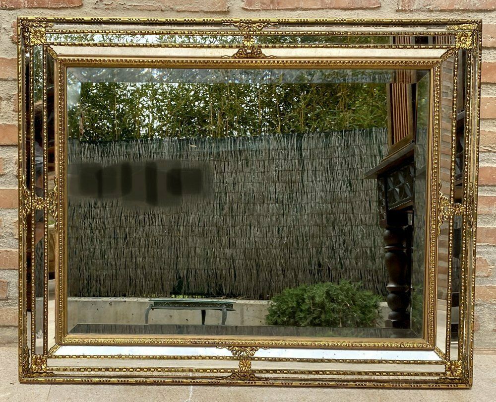 French Directoire Gilded Carved Wood Wall Mirror, 1940s photo buy
