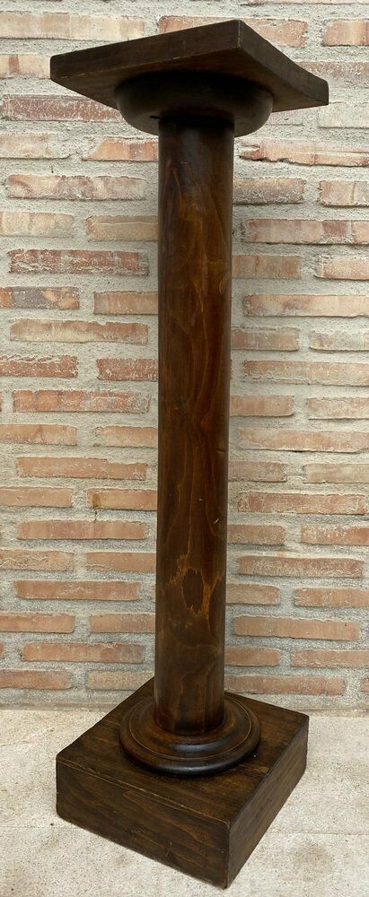 Mid Century French Pedestal Plant Holder In Walnut Wood, 1960s photo furniture