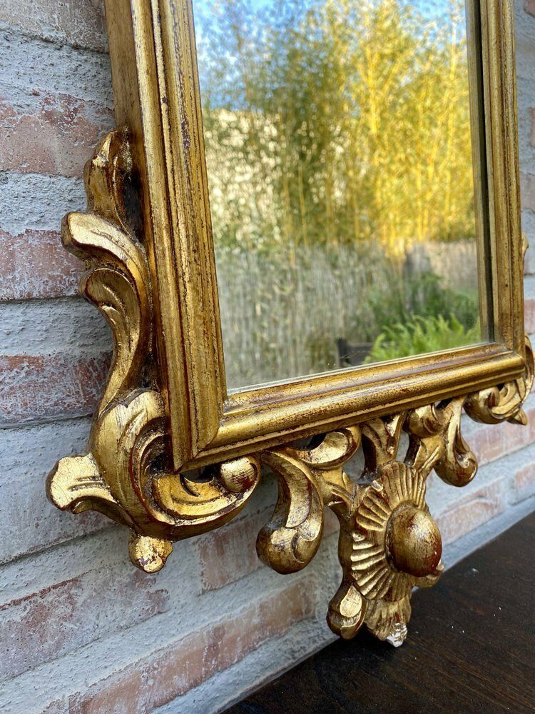 photo furniture French Gilt Carved Wall Mirror In French Rococo Style With Oil Painting Of Floral Motifs, 1920s