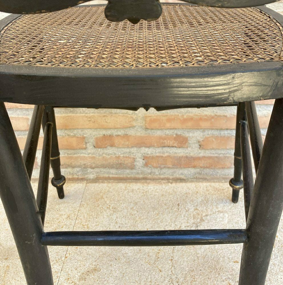 Furniture Elizabethan Chairs In Lacquered Black, 1840, Set Of 2 photo