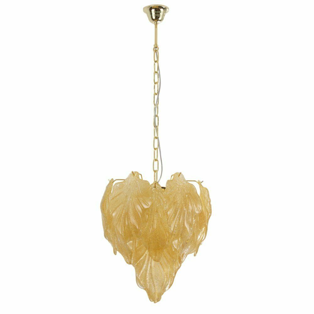 Pendant Chandelier With Murano Glass Leaves, Italy, 1990s