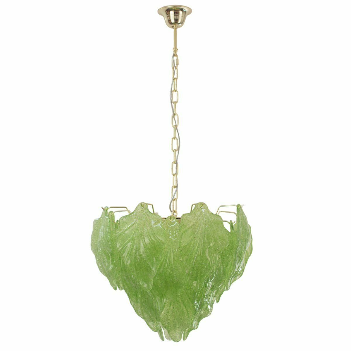 Suspension Chandelier In Murano Glass Leaves In Green Colour, Italy, 1990s
