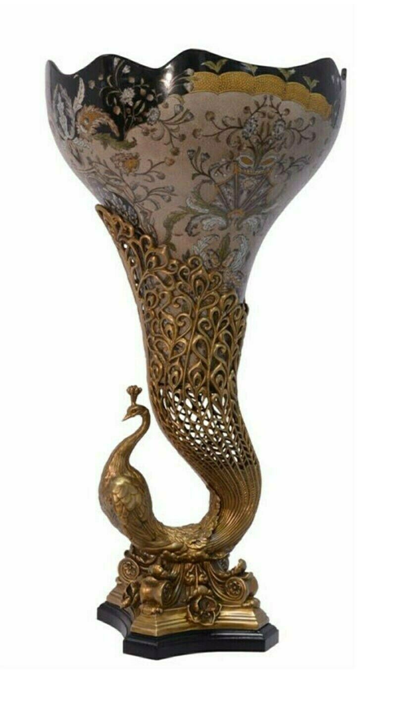 Amazing Swan Porcelain Vase With Bronze Base In Shape Of Swan Figurine, Exclusive Wedding Gift Idea