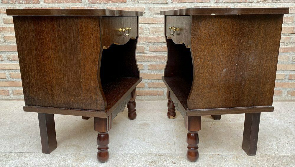 Mid Century Wood Nightstands With Drawers, 1960s, Set Of 2 photo vintage