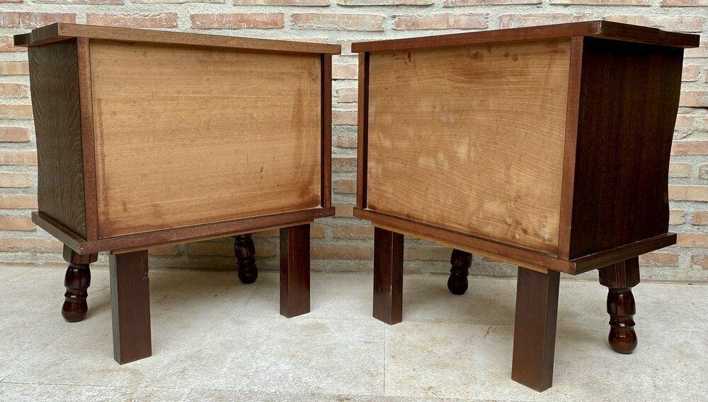Furniture Mid Century Wood Nightstands With Drawers, 1960s, Set Of 2 photo