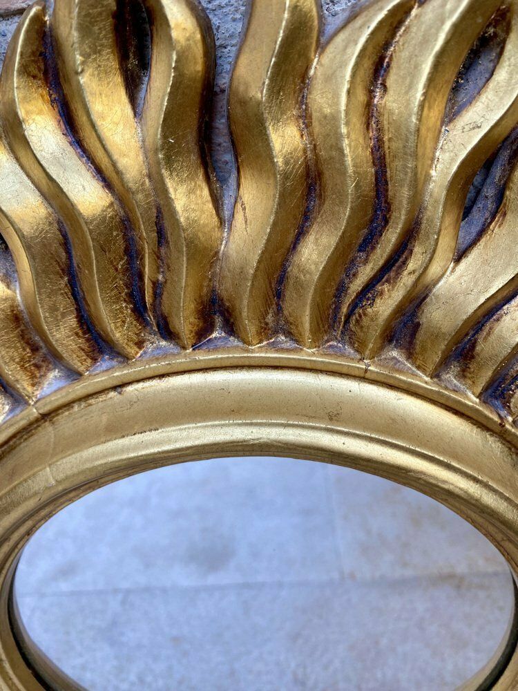 photo for sale Mid Century French Sunburst Mirror In Gold, 1950s