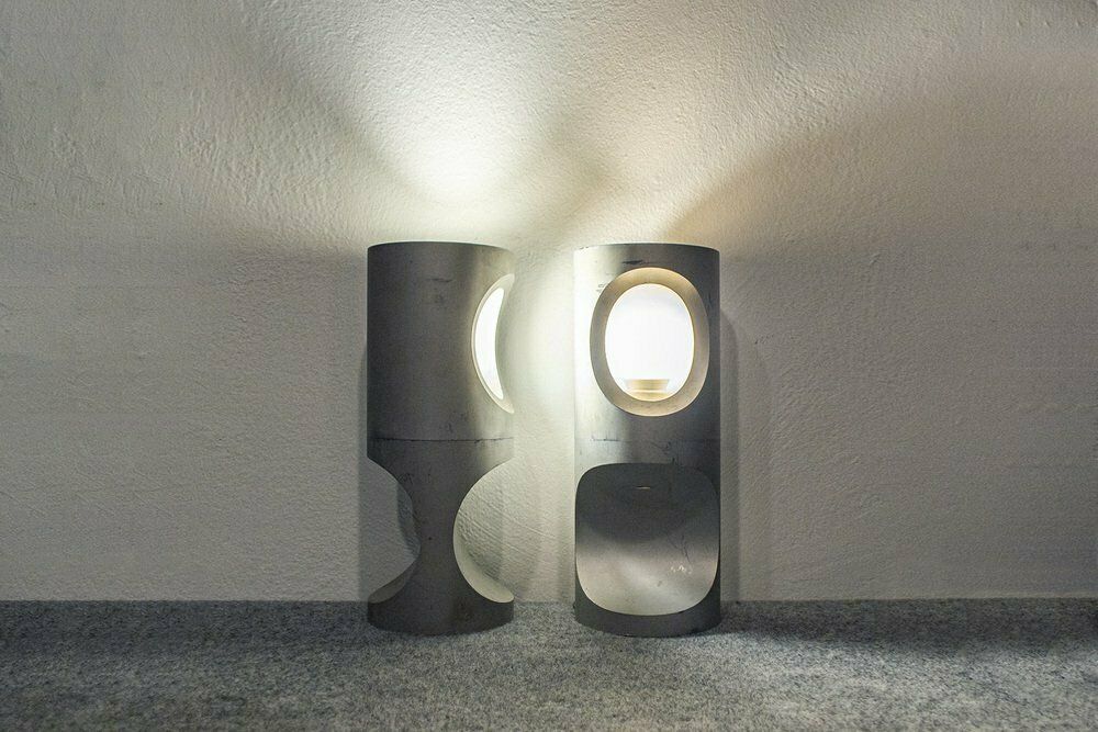 Italiaanse Lampen Van Gepolijst Aluminium, Ca. Jaren 1950, Set Van 2 photo furniture