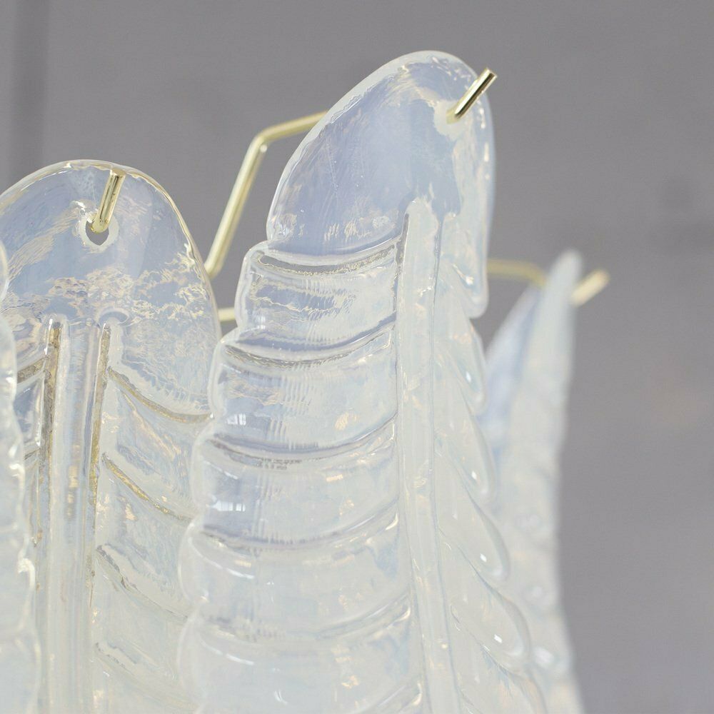 Murano Glass Pendant Chandelier With Opaline Leaves, Italy, 1990s photo Lighting