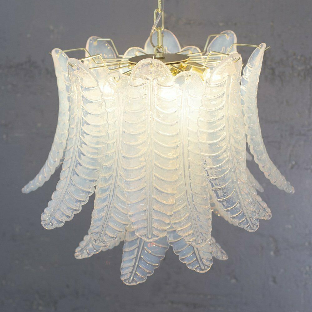 Murano Glass Pendant Chandelier With Opaline Leaves, Italy, 1990s photo 2361.0