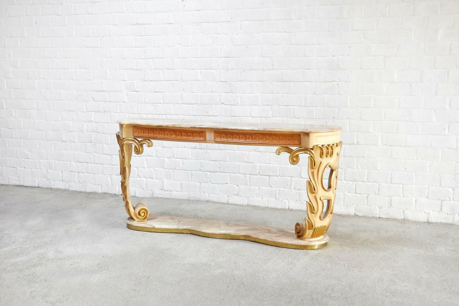 Italian Carved & Gilded Wood Console With Onyx Top, 1940s photo Furniture