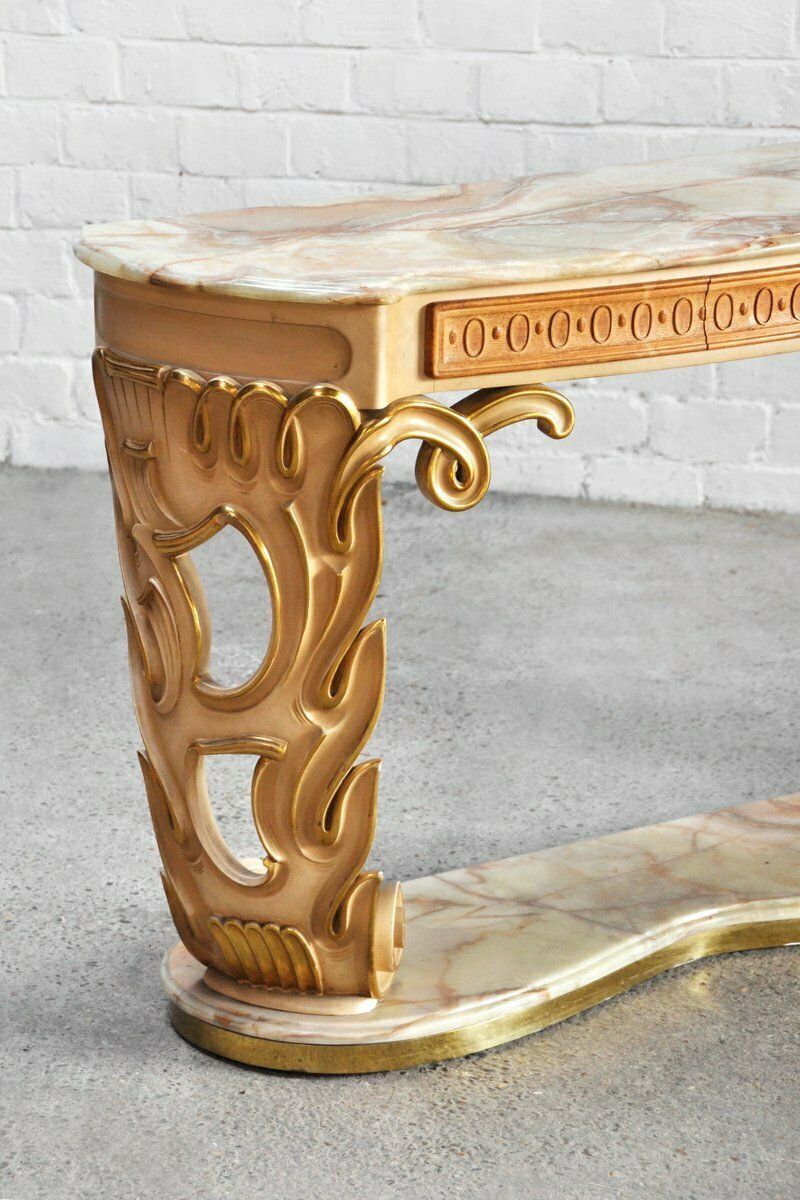 Italian Carved & Gilded Wood Console With Onyx Top, 1940s photo 2411.0