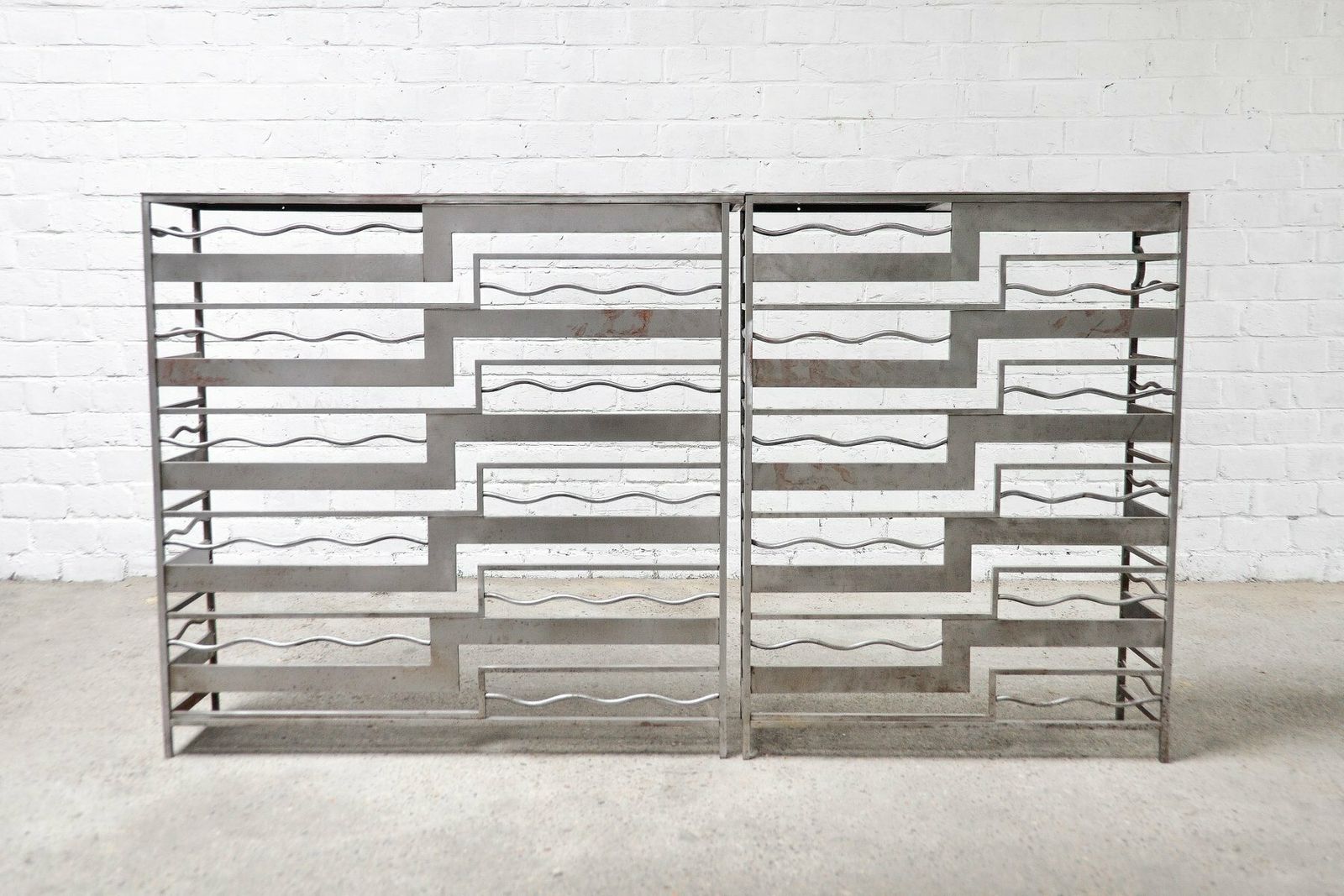 Vintage French Metal Geometric Console Tables, Set Of 2 photo furniture