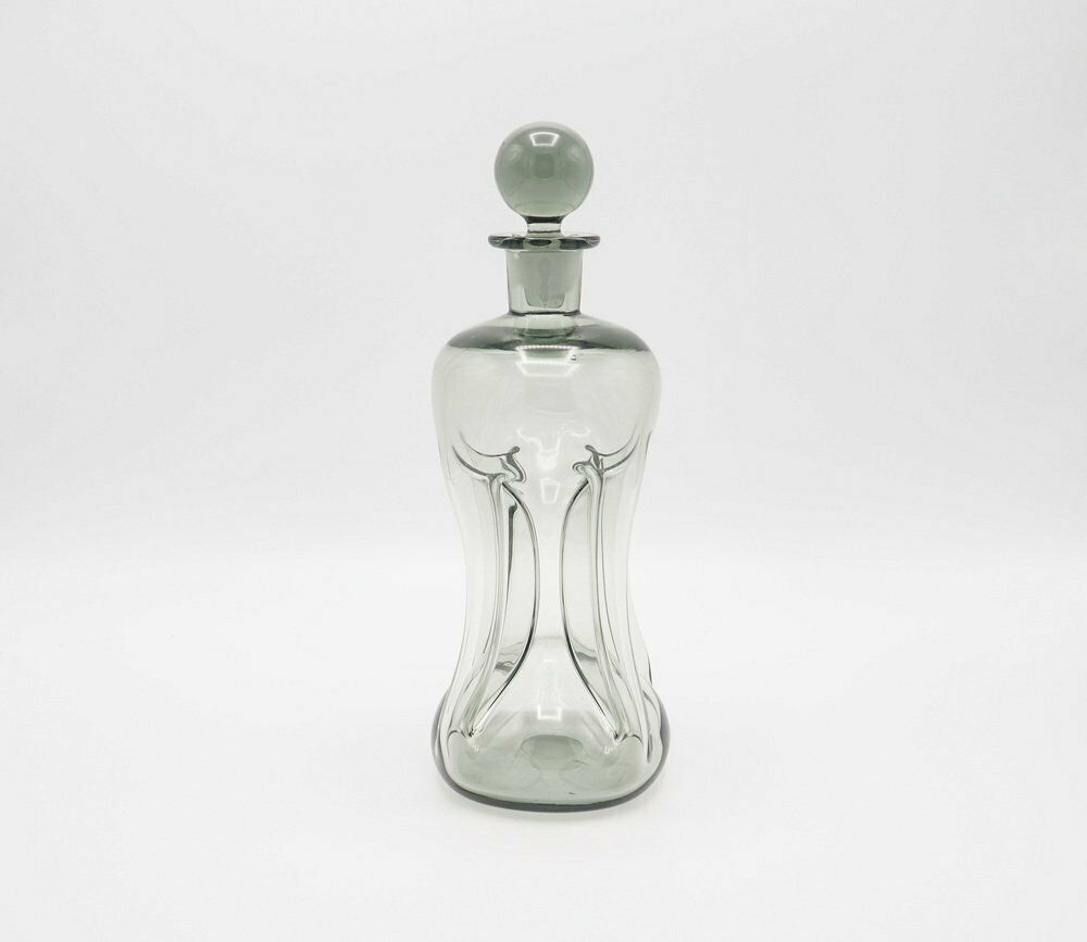 Decanter And Cordial Glasses In Grey Smoked Glass From Holmegaard Denmark, 1950s, Set Of 7 photo for sale