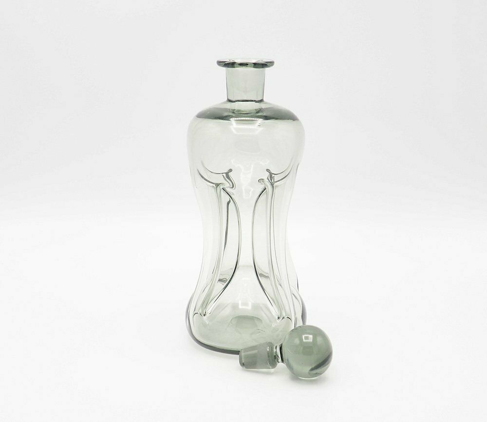 Decanter And Cordial Glasses In Grey Smoked Glass From Holmegaard Denmark, 1950s, Set Of 7 photo 285.0