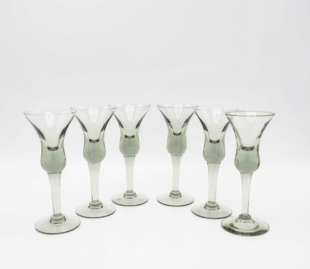 photo furniture Decanter And Cordial Glasses In Grey Smoked Glass From Holmegaard Denmark, 1950s, Set Of 7