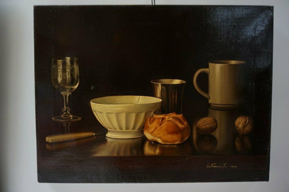 Belgian Artist, Still Lifes, 1984, Oil On Canvas Paintings, Framed, Set Of 3 photo vintage